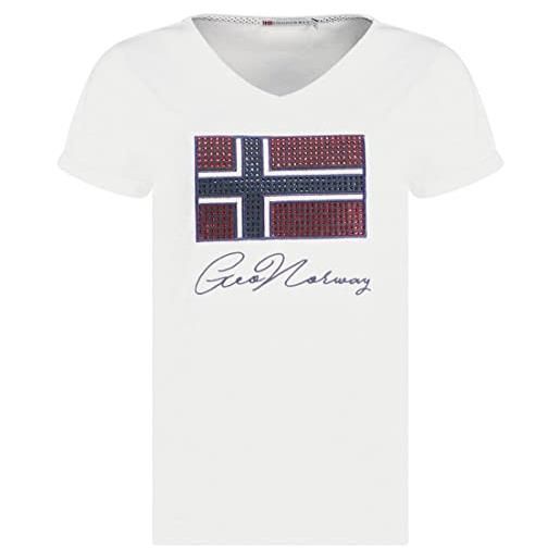 Geographical Norway joisette lady - t-shirt cotone donna - classica t-shirt estiva logo - camicia a maniche corta - scollo v regolare - abito ideale primavera (bianco bianco m-taglia 2)