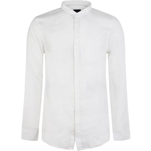 ARMANI EXCHANGE camicia bianca con collo coreano in lino per uomo