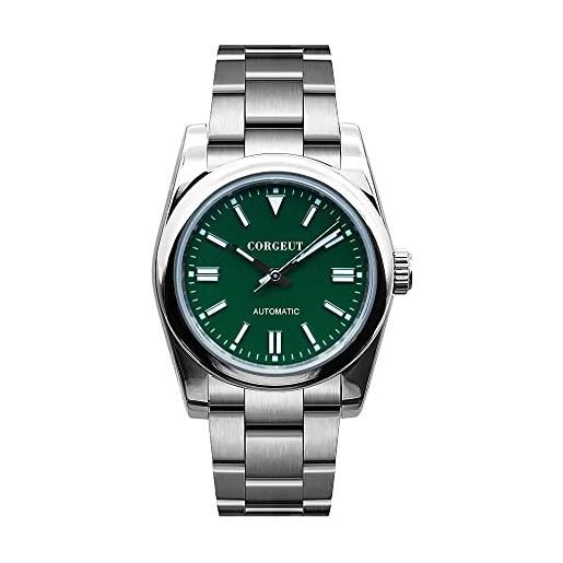 Corgeut 36mm 40mm orologio da uomo automatico nh35 movimento zaffiro vetro luminou orologio meccanico da uomo, 36 mm verde, bracciale