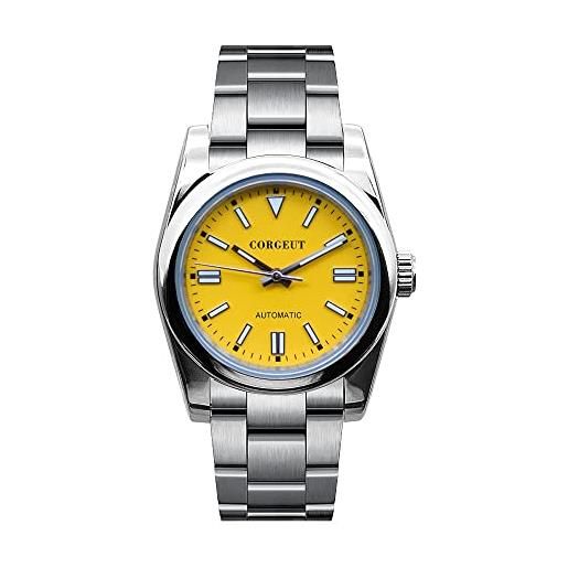 Corgeut 36mm 40mm orologio da uomo automatico nh35 movimento zaffiro vetro luminou orologio meccanico da uomo, 40 mm, giallo. , bracciale