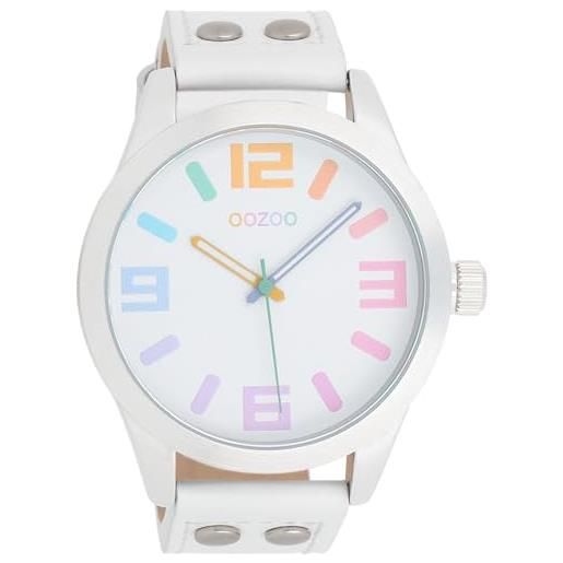 Oozoo orologio da polso basic line con borchie in pelle, diametro 47 mm, in diverse varianti di colore, c1085 - multicolore/bianco