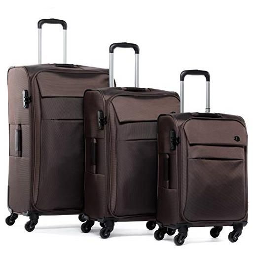 FERGÉ set di 3 valigie viaggio calais - bagaglio morbido leggera 3 pezzi valigetta 4 ruote girevole marrone