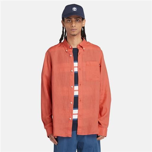 Timberland camicia in lino con tasca da uomo in arancione chiaro arancione