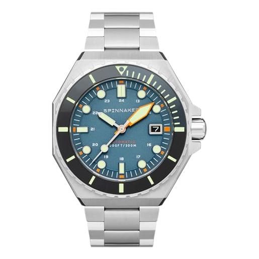 Spinnaker mens 44mm dumas automatic blue yonder 3 hands watch with solid stainless steel bracelet sp-5081-dd