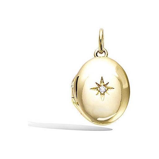 Tata Gisèle © - ciondolo ovale porta foto, placcato oro e ossidi di zirconio, 14 mm, sacchetto regalo in velluto in omaggio
