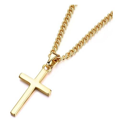 DOKIA collana da uomo con ciondolo a forma di croce in acciaio inox, collana semplice da uomo argento/oro/nero ro (45/55+ 5 cm), regalo religioso di natale per ragazzi e ragazze, oro giallo, nessuna