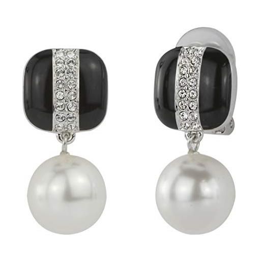 Traveller orecchini a clip - pendenti - perla bianco - cristallo - nero - placcati platino - 114224
