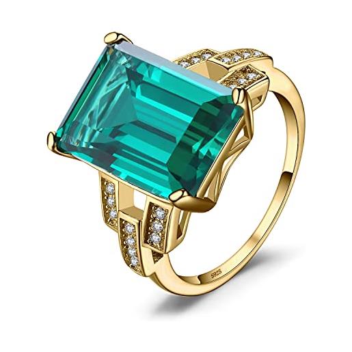 JewelryPalace 5.9ct anelli grandi donna argento 925 simulato smeraldo, solitario anello dorato con pietra verde rettangolo, classico fedine donna in oro, promessa anello da cocktail gioielli donna