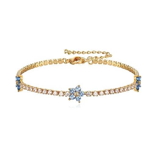 Clearine 14k oro placcato tennis bracciale per donne blu zirconia cubica fiore bracciale regalo di compleanno gioielli per ragazze