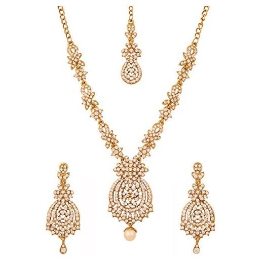 Touchstone collana di gioielli da sposa con strass ispirati a motivi floreali bollywood indiano bollywood set per donne in tono oro antico. (white in antique gold)