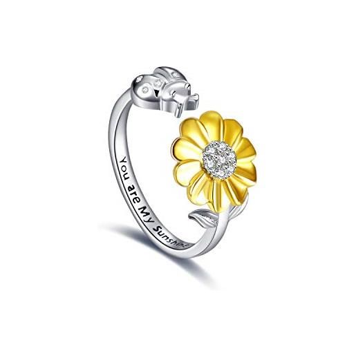 YFN you are my sunshine anelli girasole in argento sterling anello coccinella regolabile anello gioielli regali per donne ragazze