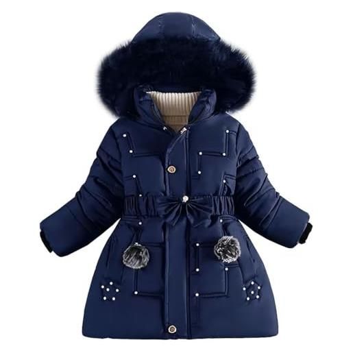 Generic cappotto invernale da ragazza, giacca invernale per bambini, in pile caldo, borchie cintura, archi, cappotti, ispessito, giacca per bambini, piumino, a, 140
