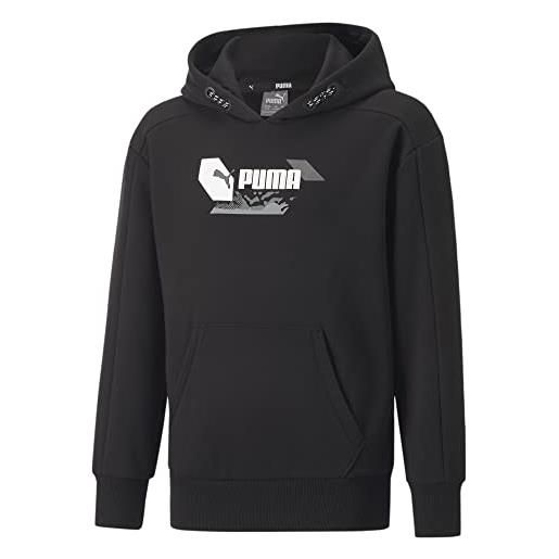 PUMA alpha hoodie fl b felpa, nero, 10 anni unisex-bimbi