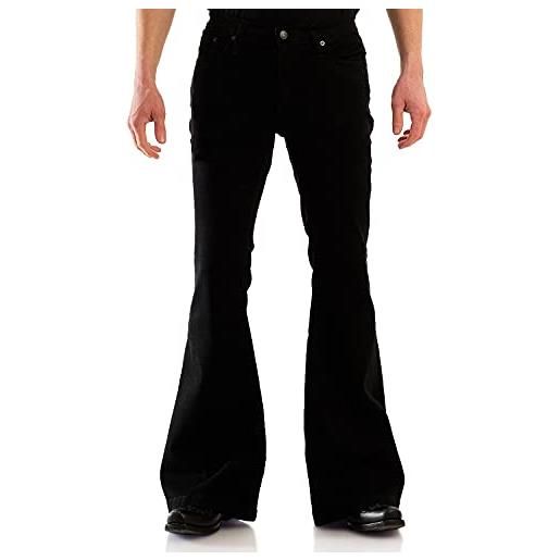 Comycom jeans da uomo black. Black black - jeans svasati scuri per uomini in stile retrò anni '70, jeans hippie bootcut con grande colpo, nero , 42w x 32l