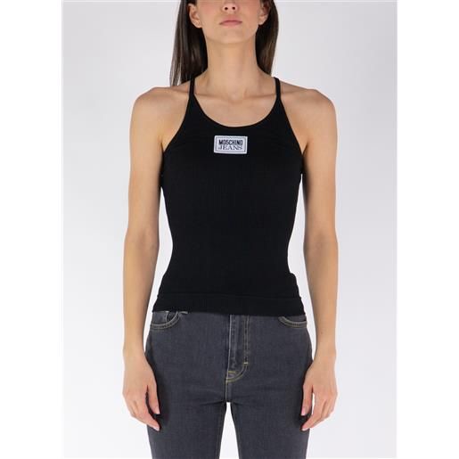 MOSCHINO JEANS top in viscosa con patch logo donna