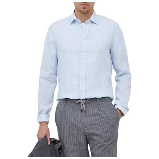 Michael Kors camicia slim fit in lino a righe bianco/celeste