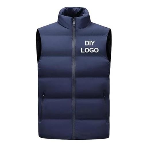 SCOOVY logo personalizzato/testo gilet senza maniche uomo stand collare addensare giacca piumino antivento cappotto invernale personalizzato uomo fai da te gilet caldo navy, xl