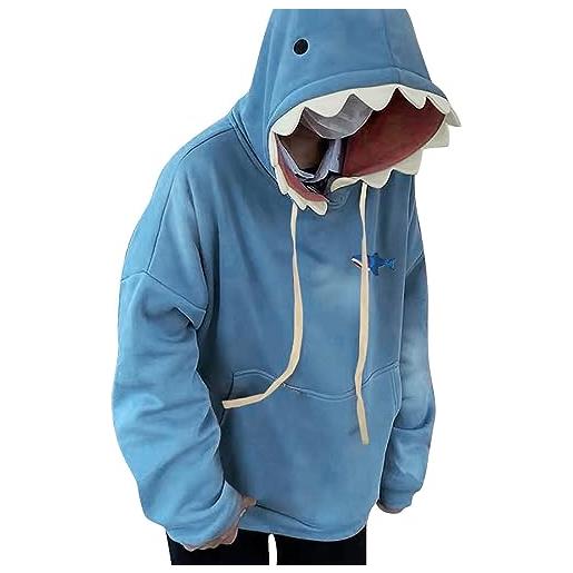 Générique 2024 ar - donne carino squalo con cappuccio manica lunga blu kawaii forma di squalo con cappuccio maglioni in pile vestito maglioni, blu, l