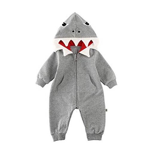 Zukmuk pagliaccetto neonato unisex completini con cappuccio tutine maniche lunghe outfit onesies squalo pigiama bambino 0-24 mesi (grigio, 18-24 mesi, 100)