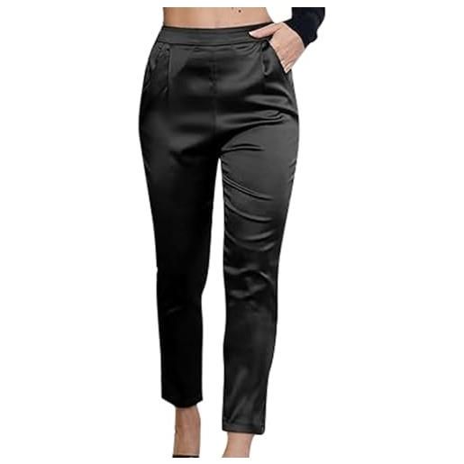 YOGALULU pantaloncini eleganti stretti pantaloni eleganti elasticizzati a vita alta elasticizzati casual in raso di da donna pantaloni alla turca cotone (black, l)