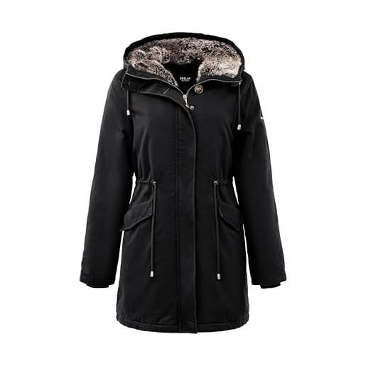 OROLAY parka invernale da donna giacca imbottita con cappuccio e cappotto caldo con pelliccia sintetica staccabile nero xxl
