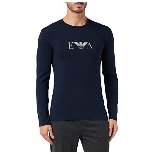 Emporio Armani bold monogram-maglietta a maniche lunghe, slim fit t-shirt, blu marino, m uomo