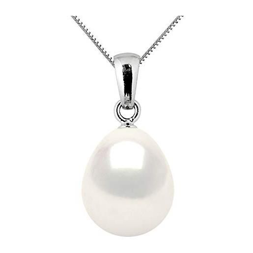 PEARLS & COLORS NATURAL FINE PEARLS pearls & colors - ciondolo in oro di perla coltivata d'acqua dolce pera 10-11 mm - qualità aaa+ - colore bianco naturale - catena offerta - gioiello da donna