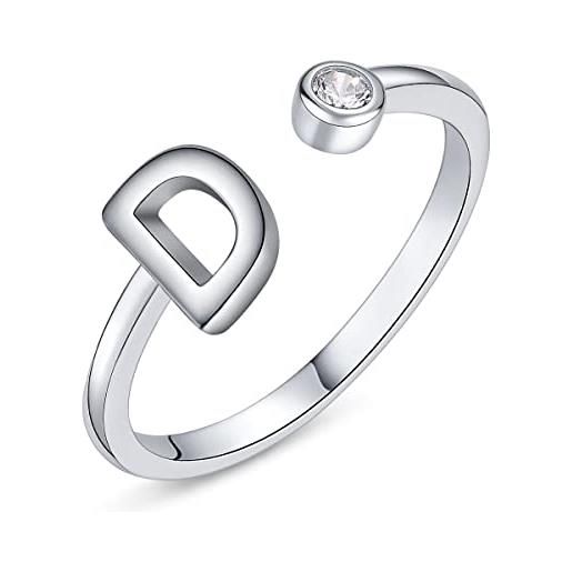 PEARLOVE argento sterling 925 lettera da donna anello aperti con cuore anelli, aperto regolabile anello con iniziale, alfabeto impilabili dalla a alla z