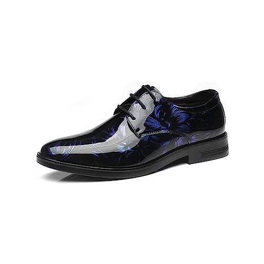 Ryehack scarpe da uomo in pelle verniciata smoking oxfords scarpe stringate derby formale business scarpe da sposa abito classico, blu, 44 eu