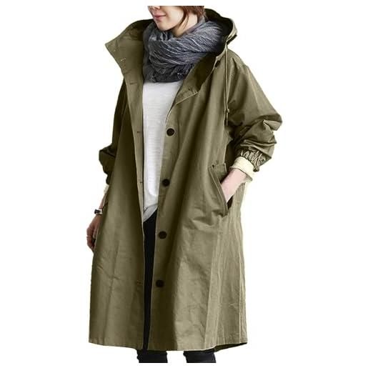 ZXCVB hooded trench coat women, oversized trench coats windbreaker jacket, lightweight trench coat, swing coats long for women (xl, khaki)