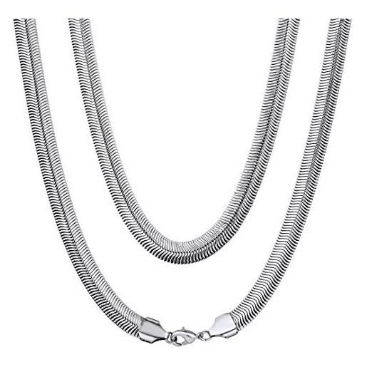 ChainsHouse collana con serpente per uomo donna larghezza 8 mm 46 cm - 76 cm di lunghezza [platino oro nero] acciaio inossidabile 316l catena a serpente piatta senza ciondolo confezione regalo