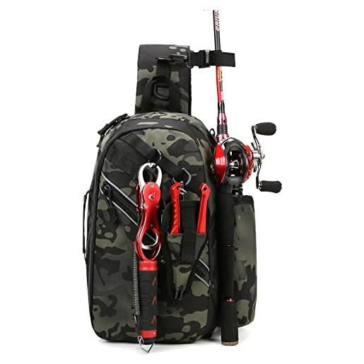 icyant zaino da pesca con portacanna, borsa impermeabile, con imbracatura da esterno, traspirante, per escursionismo, caccia