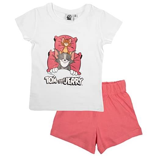 United Labels tom & jerry - pigiama a maniche corte per bambine, con pantaloni bianchi e rosa, multicolore, 110 cm-116 cm