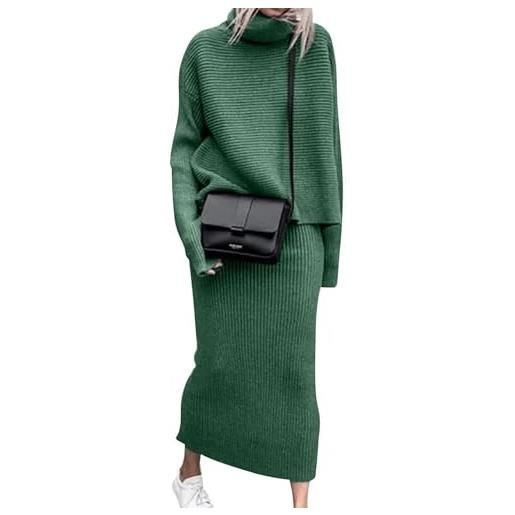 EGSDMNVSQ vestito in maglia da donna 2 pezzi - maglione e gonna longuette aderente - abito girocollo