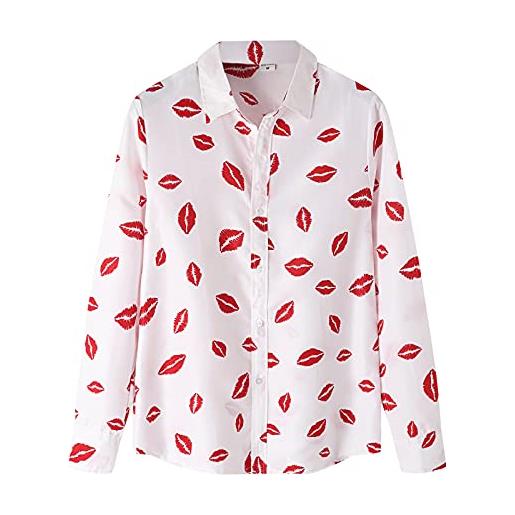 ASHUI maglietta di magliette da uomo camicia lunga da uomo con collo a bottoni con stampa rovesciata con maniche casual e rossetto
