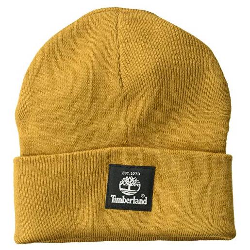 Timberland men's short watch cap with woven label, wheat black, one size