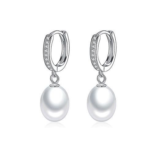 TONGZHE in argento sterling con borchie bianco perla coltivata leverback orecchini