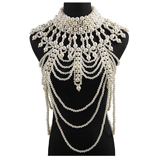 llio colletto della collana della bavaglino a strati dei gioielli dello scialle della catena del corpo della perla sintetica delle donne
