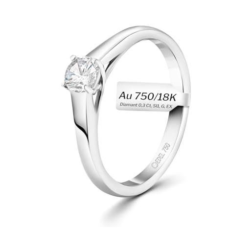 EDELIND 750 anello fidanzamento donna ø 54mm solitario diamante naturale 0.3 ct taglio brillante anello donna oro bianco 18 k (750) сon scatola regalo