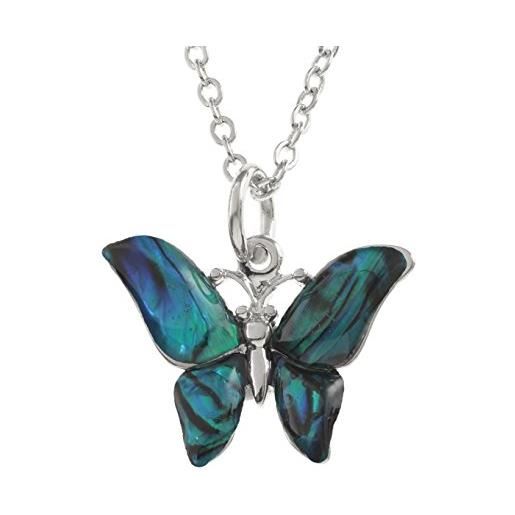Kiara Jewellery - catena a maglia forzatina lunga 45,7 cm, con ciondolo a forma di farfalla intarsiato con conchiglia di aliotide naturale, colore: verde-azzurrognolo, gioiello