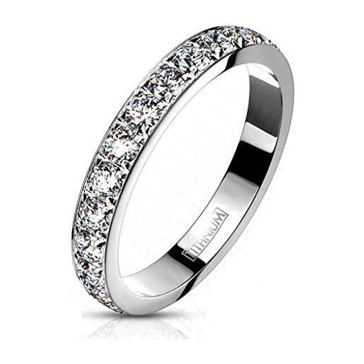 Paula & Fritz® - anello da donna in argento con zirconi trasparenti, in titanio di grado 2, misura 49 (15,6) - 57 (18,1) 3 mm di larghezza, anello di fidanzamento e titanio, 54 (17.2), color