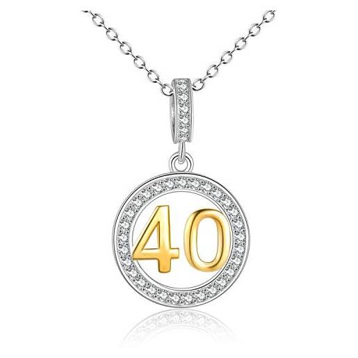 YFN collana ciondolo numero argento sterling collana 16 18 21 30 40 50 60 anni di compleanno regalo compleanno per donna ragazze (40th birthday charms)