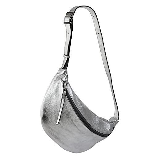 SH Leder fania g697 - borsa da donna in vera pelle a tracolla, unisex, per festival, viaggi, taglia media, 37 x 21 cm, argento, grande