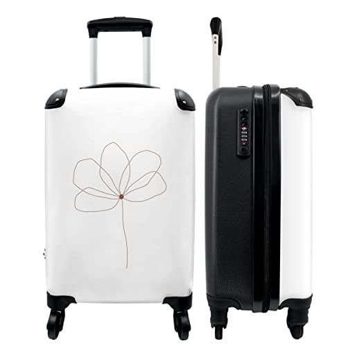 NoBoringSuitcases.com® valigia a mano, trolley con rotelle, piccola valigetta da viaggio, astratta, marrone, arte, dimensioni cabina < 55 x 40 x 23 cm e 55 x 40 x 20 cm, disegno tratto fiore