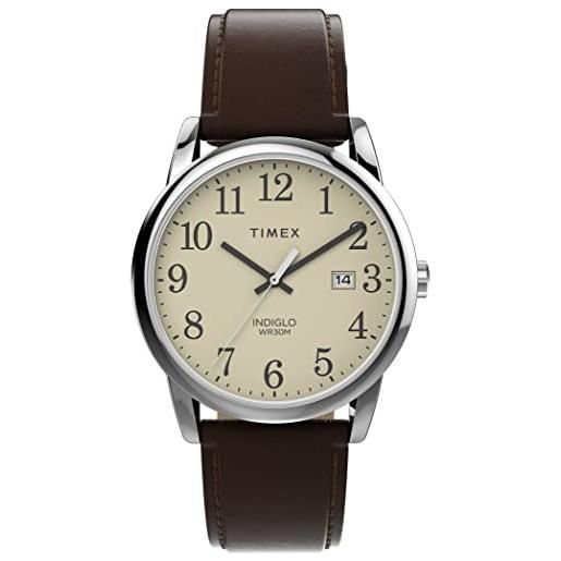 Timex orologio da uomo easy reader da 38 mm - cinturino marrone crema quadrante cassa color argento, marrone