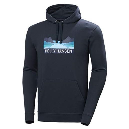 Helly Hansen nord graphic pull over hoodie, maglione con cappuccio uomo, navy, 2xl