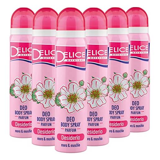 Delice deodorante spray invito, fragranza mora & muschio, deodorante ascelle, deo body spray - 6 x 100 ml