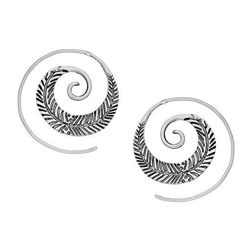 81stgeneration orecchini spirale donna argento sterling. 925 30 mm foglia boemo piuma