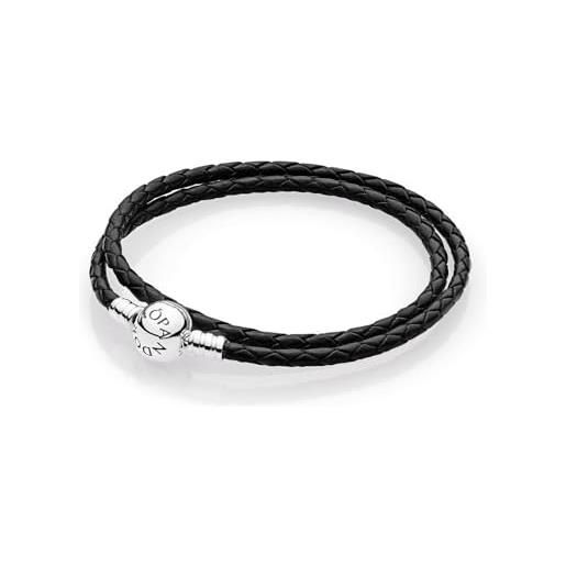PANDORA bracciale silver leather bracelet, double, black 590745cbk-d5 marca, talla única, metallo, nessuna pietra preziosa
