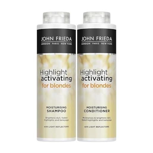John Frieda sheer blonde highlight - shampoo idratante attivo e balsamo idratante duo value bundle per capelli biondi trattati, 2 x 500 ml